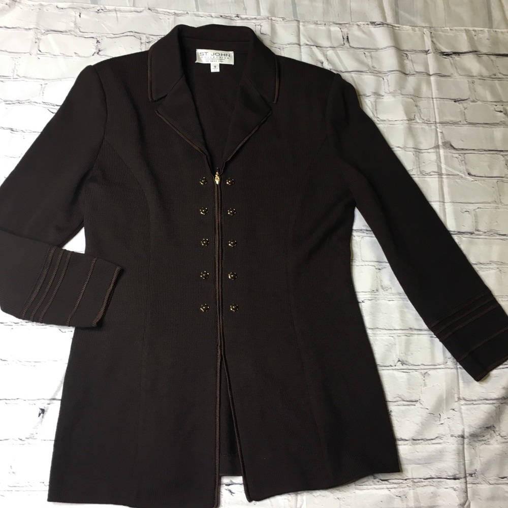 St. John Brown Double-Breasted Knit Jacket